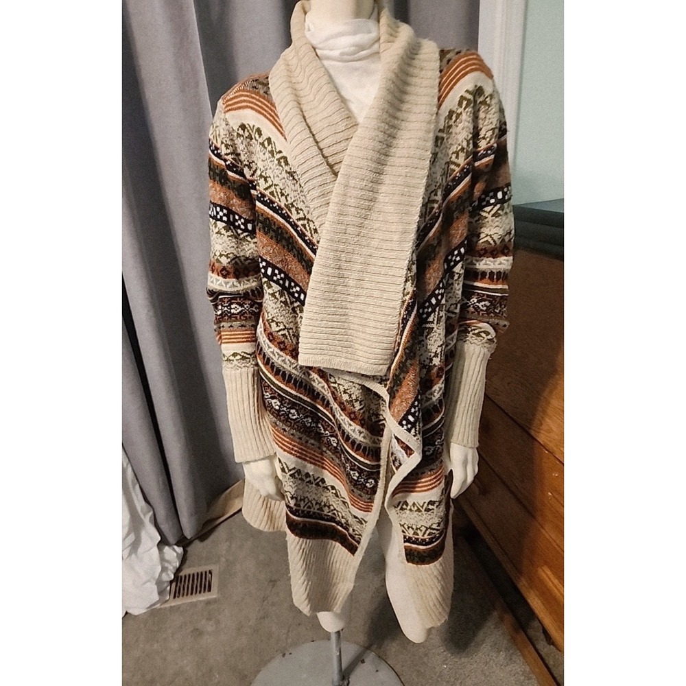 Kensie Cardigan Sweater Southwest Open Front Aztec‎ Print Sz XL Shawl Collar